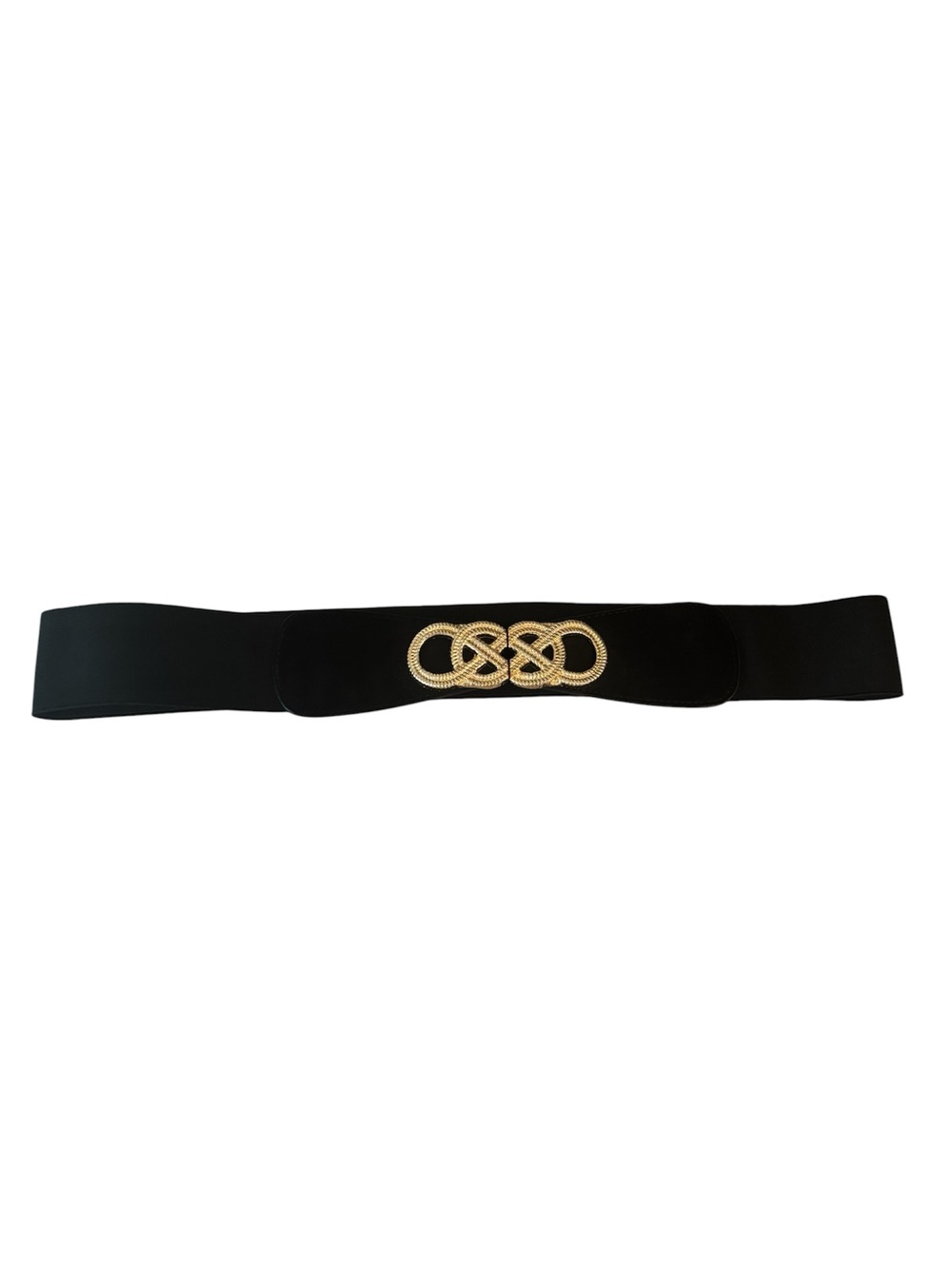 Chico’s Black Elastic Waist Belt with Gold Decorative Buckle